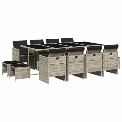 Set da Pranzo da Giardino 13pz con Cuscini Grigio in Polyrattan | homemem39
