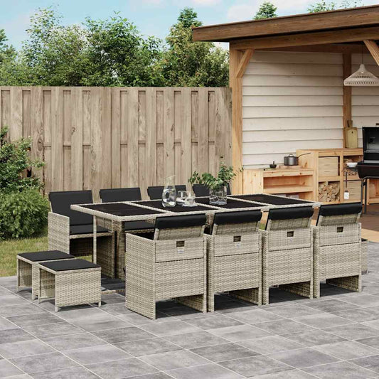 Set da Pranzo da Giardino 13pz con Cuscini Grigio in Polyrattan - homemem39