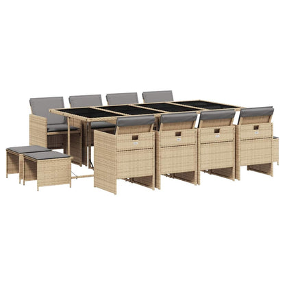 Set Pranzo da Giardino 13 pz con Cuscini Beige Misto Polyrattan | homemem39