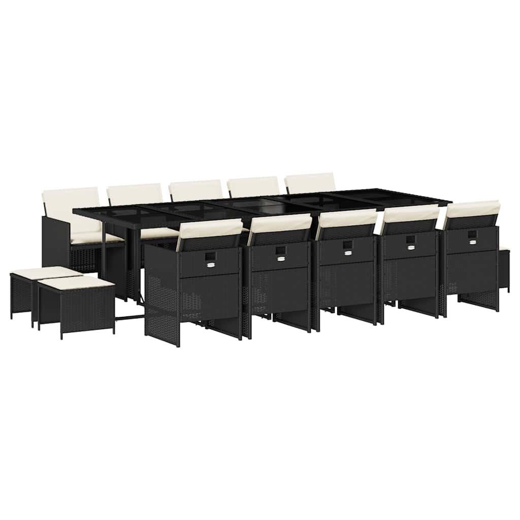 Set da Pranzo da Giardino 15 pz con Cuscini Nero in Polyrattan | homemem39