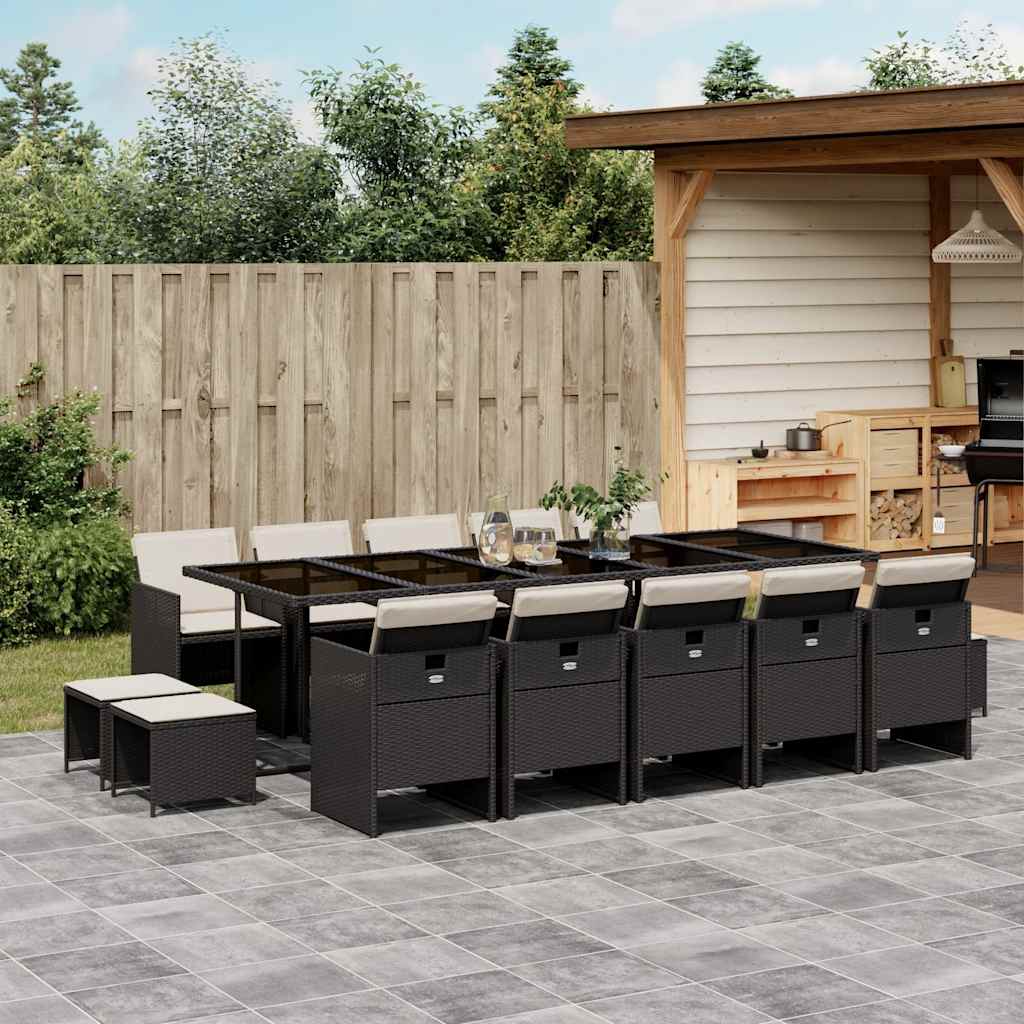 Set da Pranzo da Giardino 15 pz con Cuscini in Polyrattan