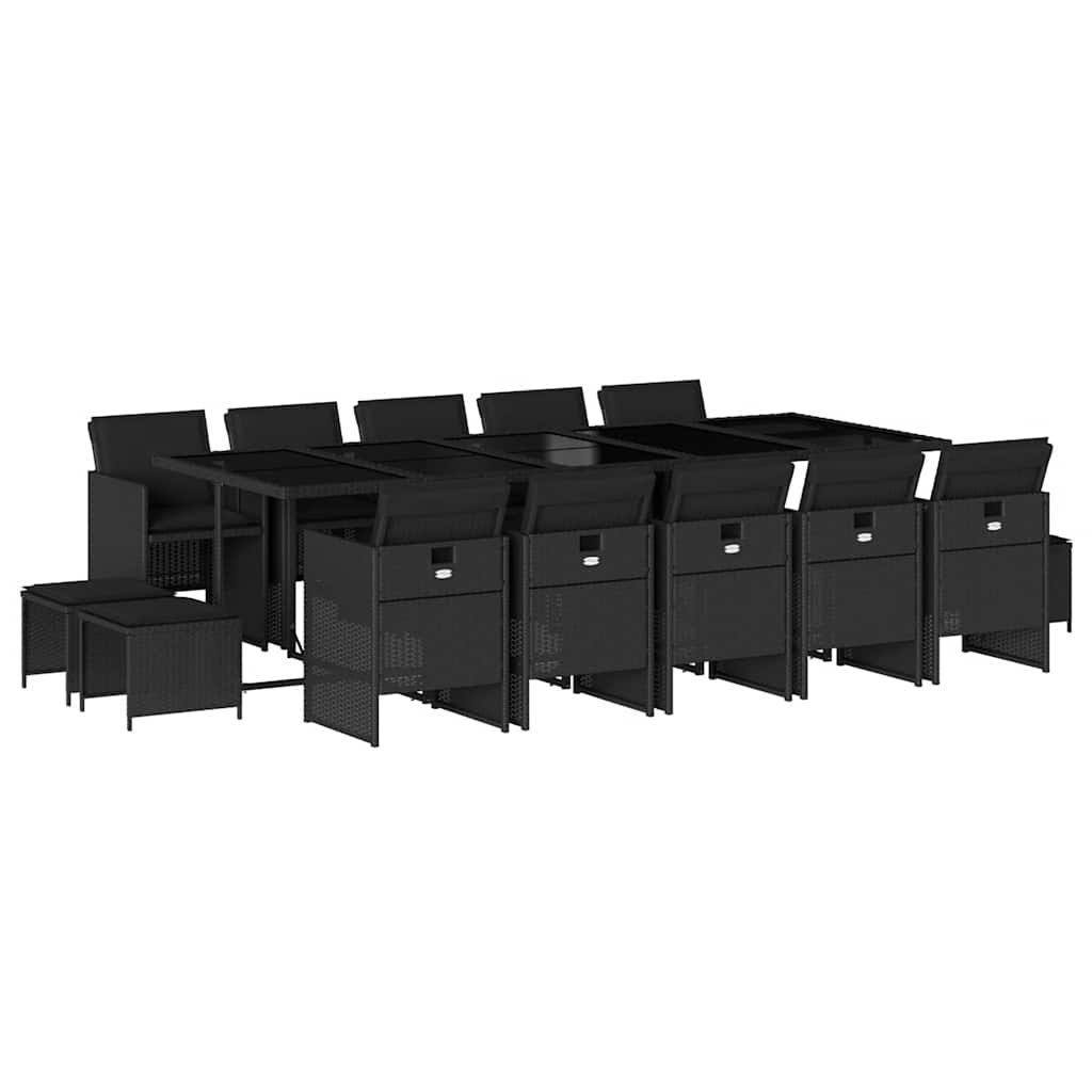 Set da Pranzo da Giardino 15 pz con Cuscini Nero in Polyrattan | homemem39
