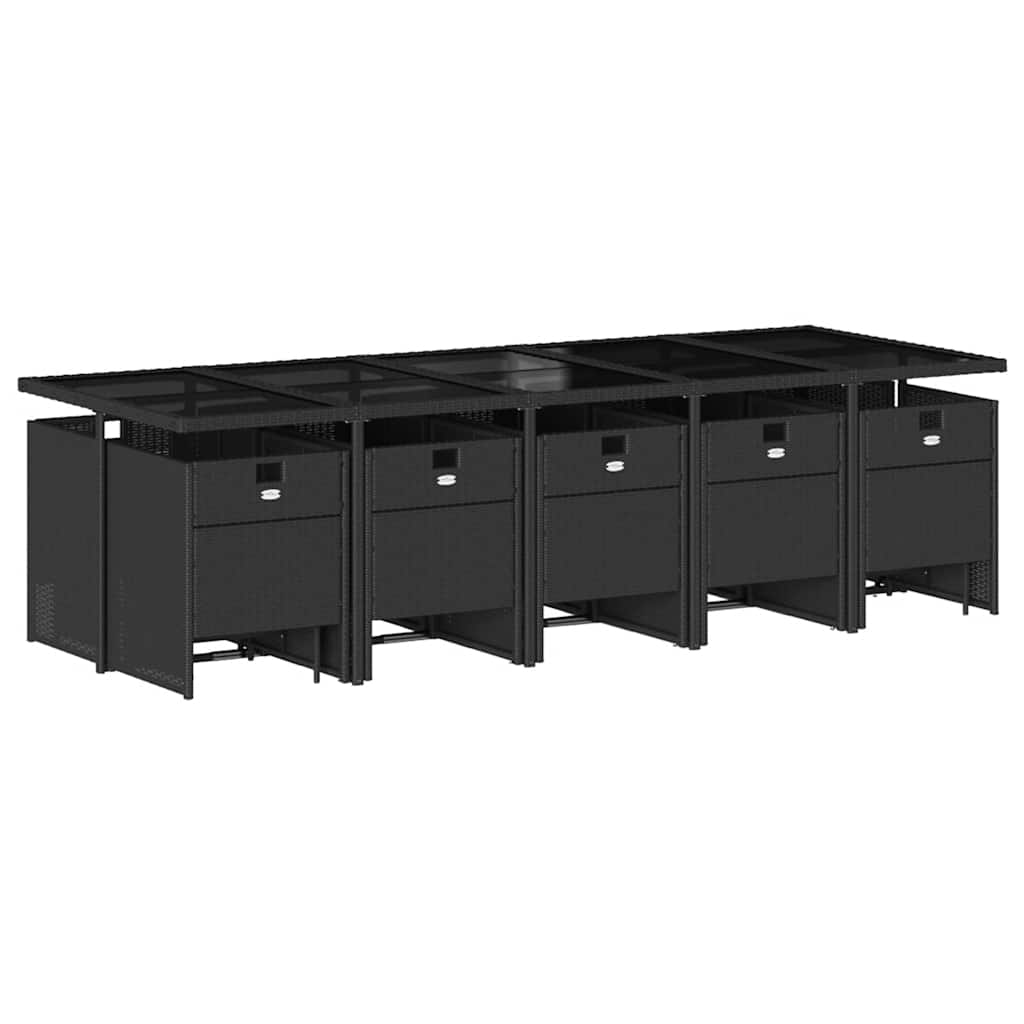 Set da Pranzo da Giardino 15 pz con Cuscini Nero in Polyrattan | homemem39