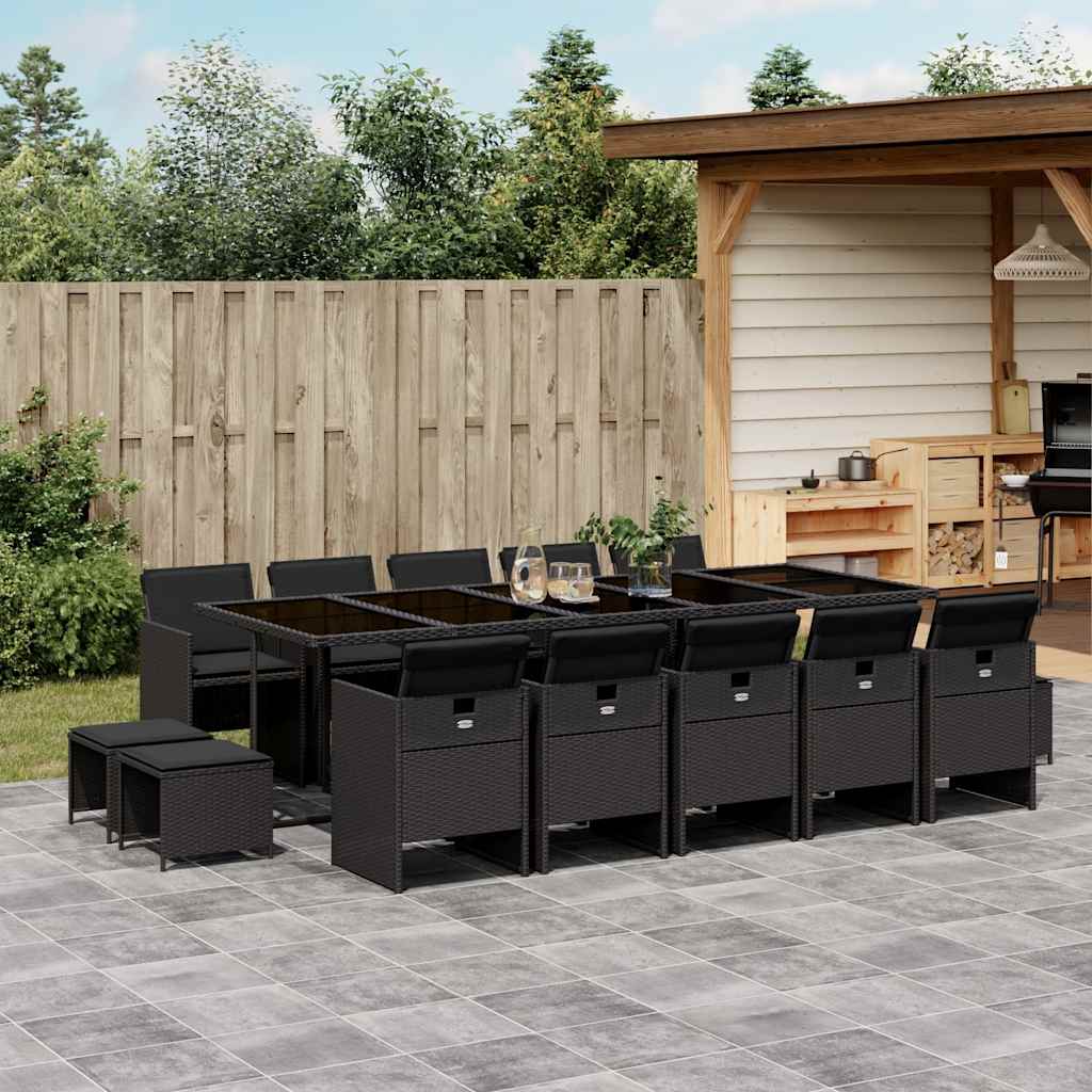 Set da Pranzo da Giardino 15 pz con Cuscini Nero in Polyrattan | homemem39