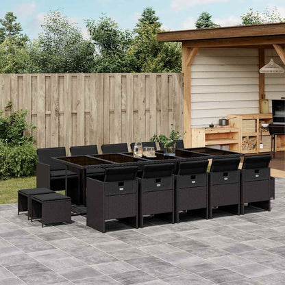 Set da Pranzo da Giardino 15 pz con Cuscini Nero in Polyrattan | homemem39