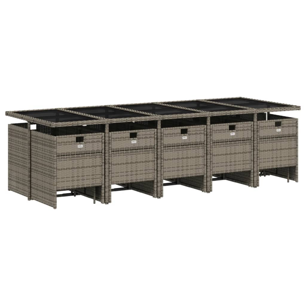 Set da Pranzo da Giardino 15 pz con Cuscini Grigio Polyrattan - homemem39