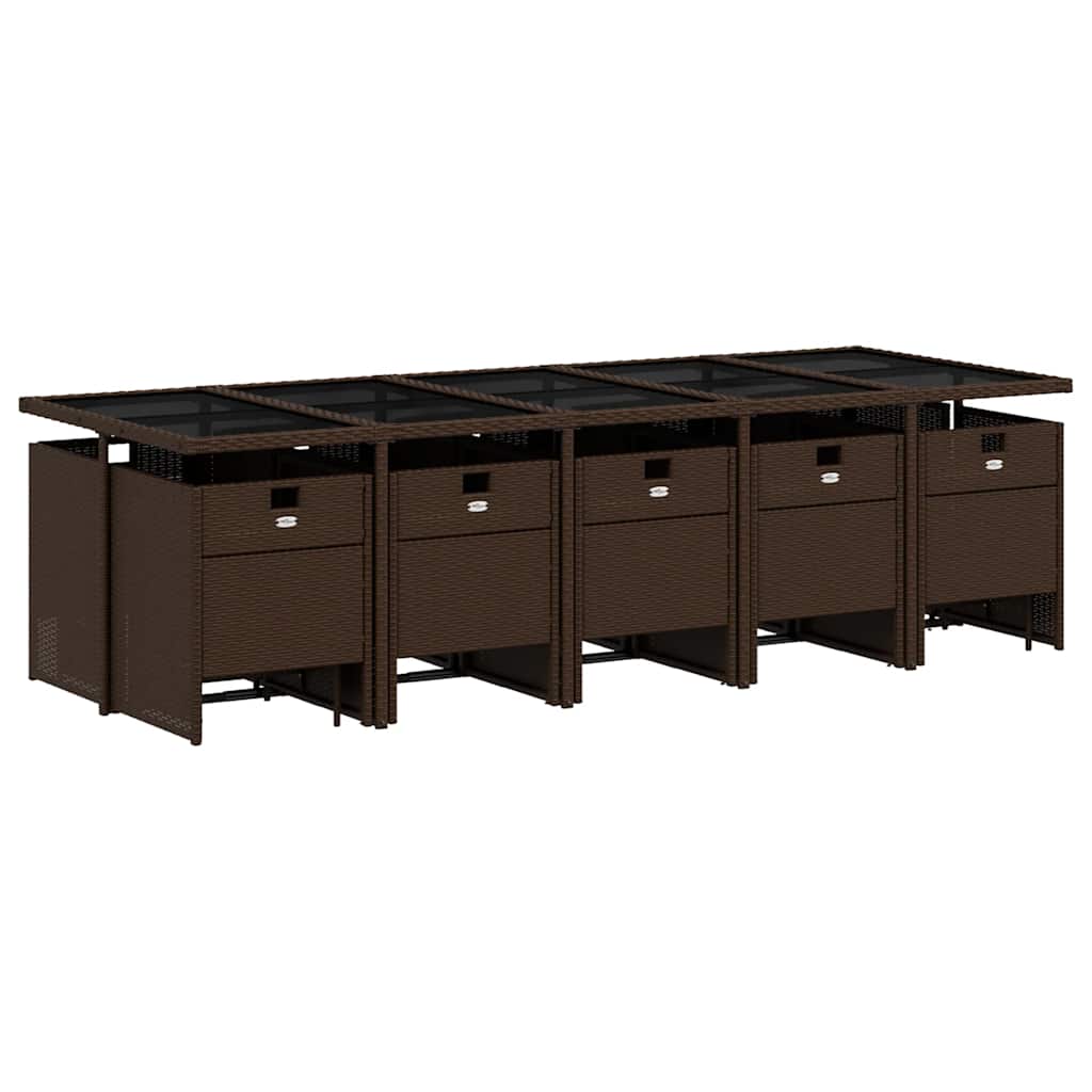 Set da Pranzo da Giardino 15 pz con Cuscini Marrone Polyrattan | homemem39