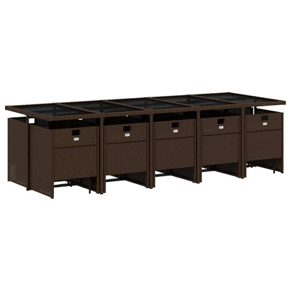 Set da Pranzo da Giardino 15 pz con Cuscini Marrone Polyrattan | homemem39