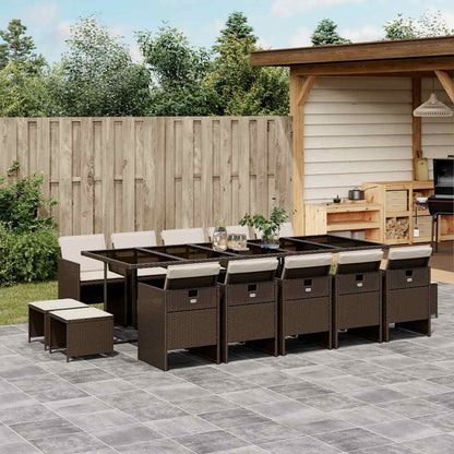 Set da Pranzo da Giardino 15 pz con Cuscini Marrone Polyrattan | homemem39