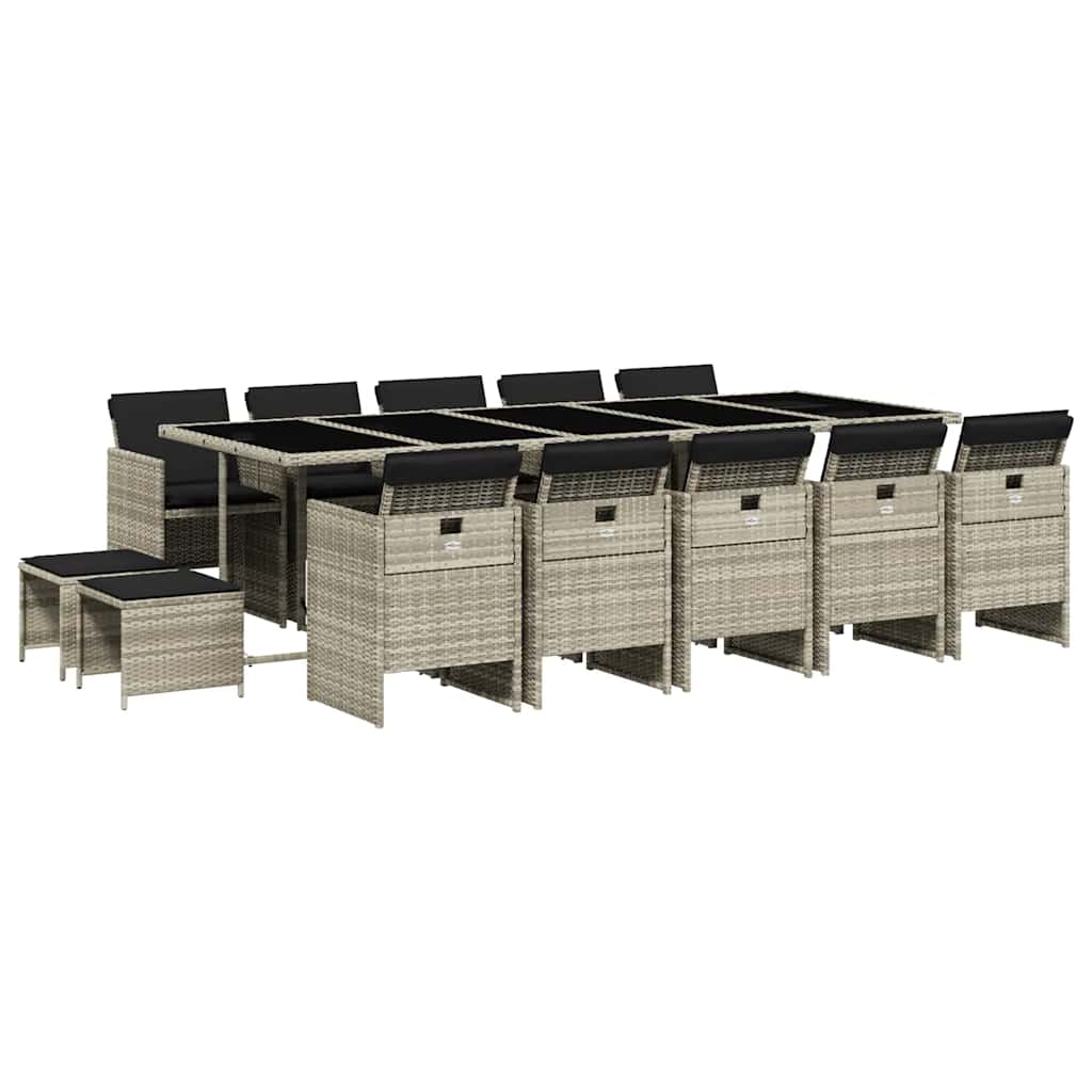 Set da Pranzo da Giardino 15 pz con Cuscini Grigio Polyrattan | homemem39