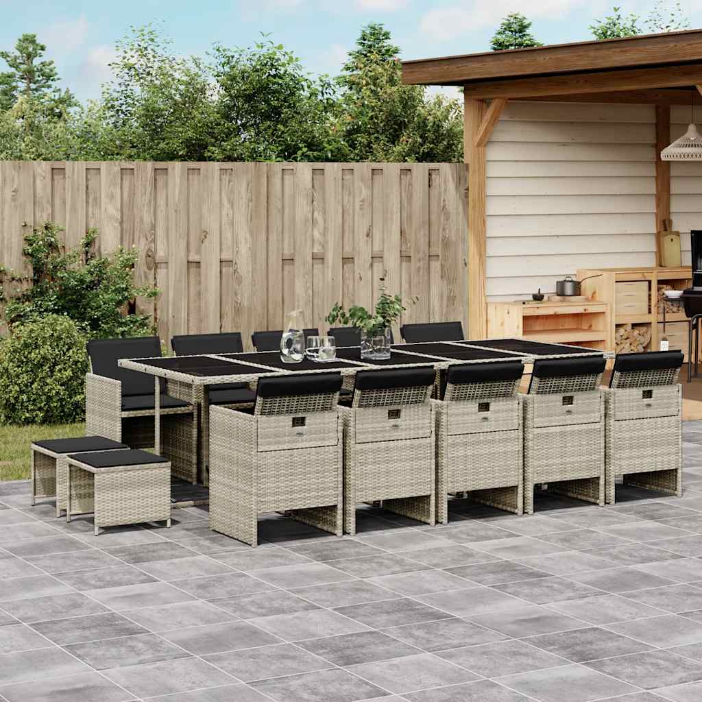 Set da Pranzo da Giardino 15 pz con Cuscini Grigio Polyrattan | homemem39