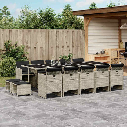 Set da Pranzo da Giardino 15 pz con Cuscini Grigio Polyrattan | homemem39