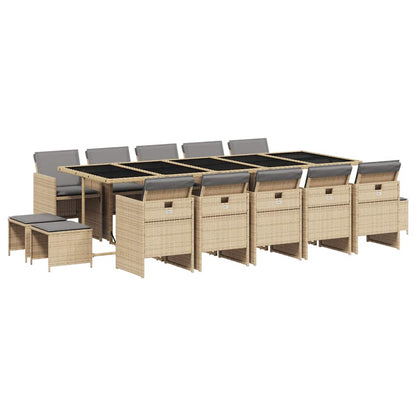 Set Pranzo da Giardino 15 pz con Cuscini Beige Misto Polyrattan | homemem39