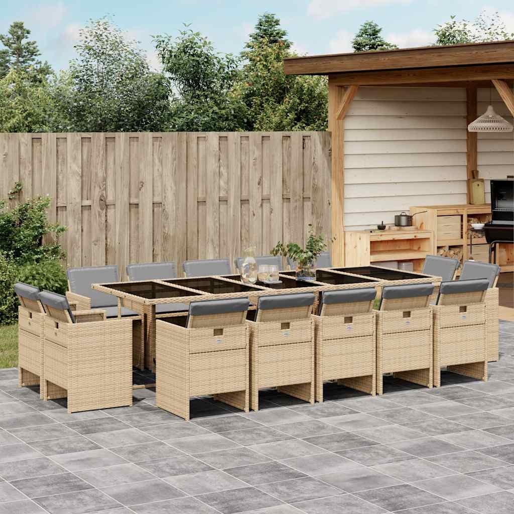 Set Pranzo da Giardino 15 pz con Cuscini Beige Misto Polyrattan | homemem39