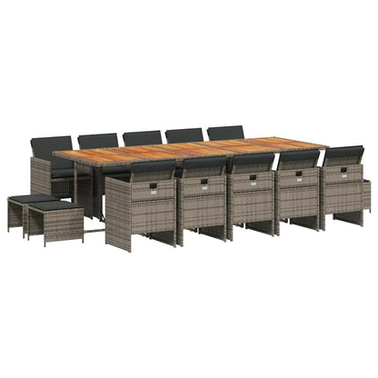 Set da Pranzo da Giardino 15 pz con Cuscini Grigio Polyrattan | homemem39