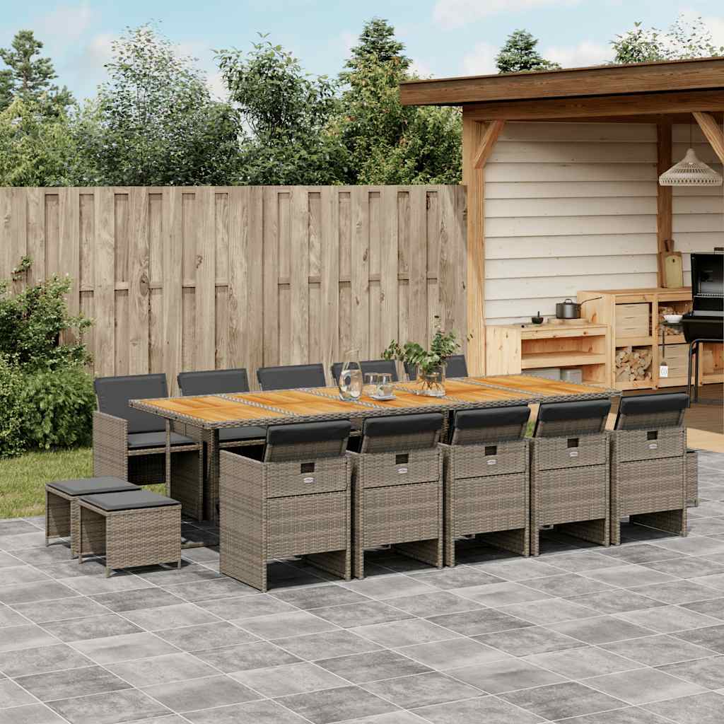Set da Pranzo da Giardino 15 pz con Cuscini Grigio Polyrattan | homemem39