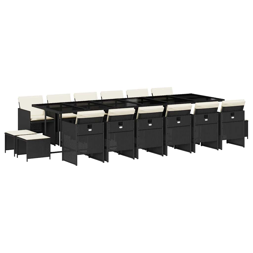 Set da Pranzo da Giardino 17 pz con Cuscini Nero in Polyrattan | homemem39
