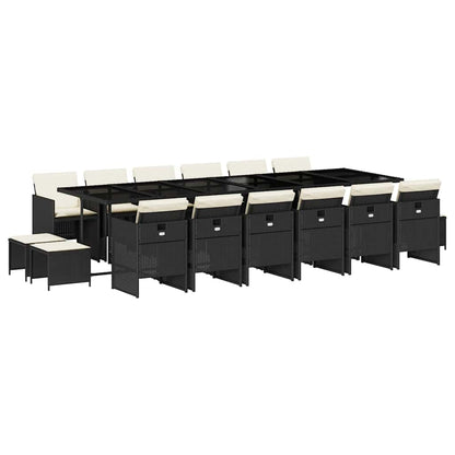 Set da Pranzo da Giardino 17 pz con Cuscini Nero in Polyrattan | homemem39