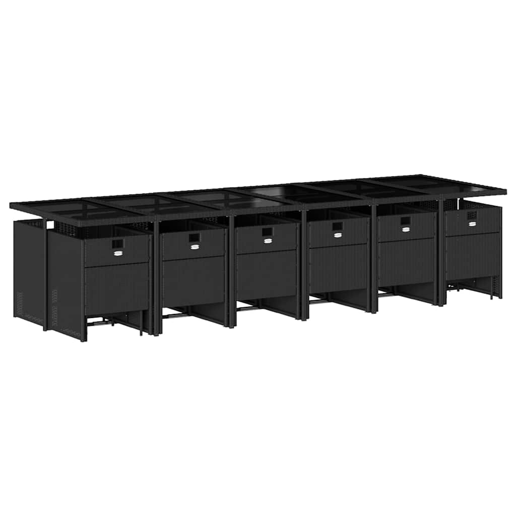Set da Pranzo da Giardino 17 pz con Cuscini Nero in Polyrattan | homemem39