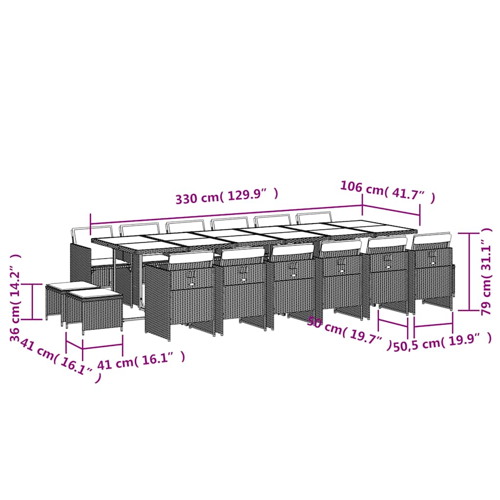Set da Pranzo da Giardino 17 pz con Cuscini Nero in Polyrattan | homemem39