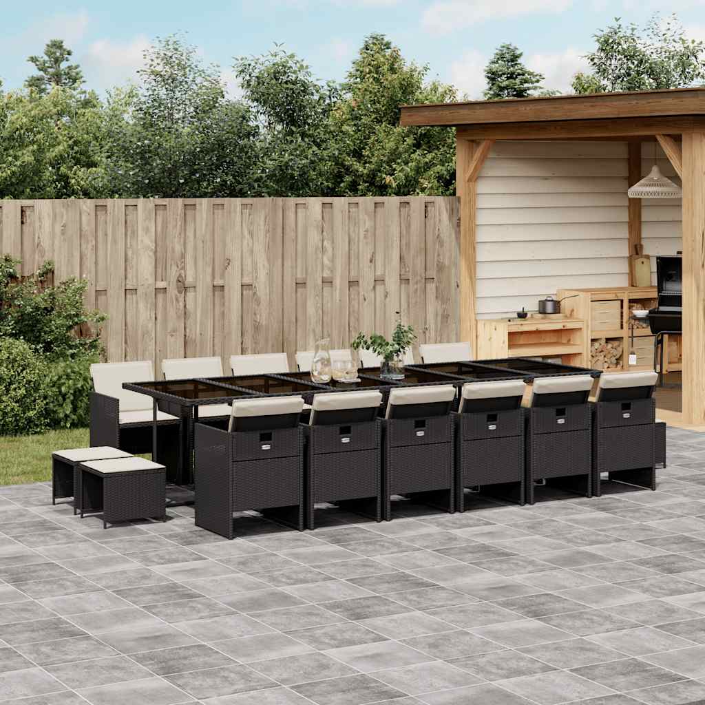 Set da Pranzo da Giardino 17 pz con Cuscini Nero in Polyrattan | homemem39