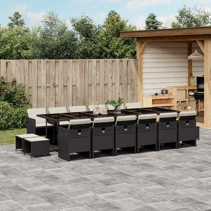 Set da Pranzo da Giardino 17 pz con Cuscini Nero in Polyrattan | homemem39