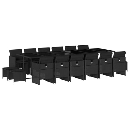 Set da Pranzo da Giardino 17 pz con Cuscini Nero in Polyrattan | homemem39