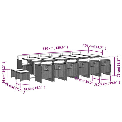 Set da Pranzo da Giardino 17 pz con Cuscini Nero in Polyrattan | homemem39