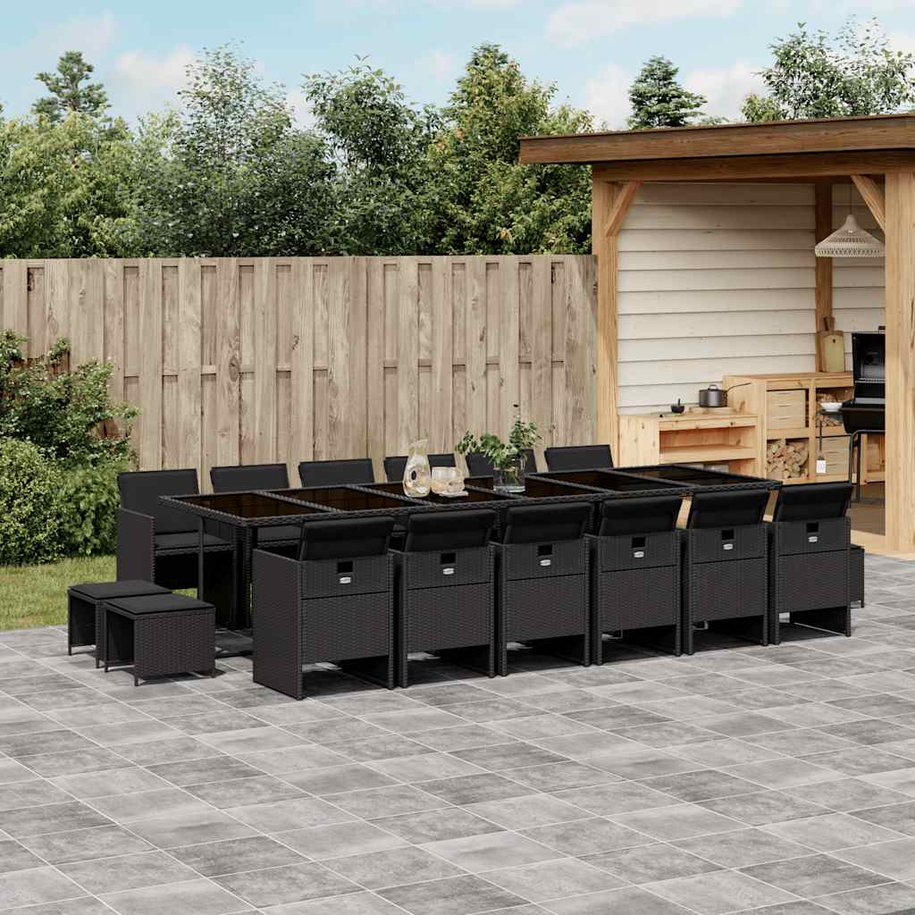 Set da Pranzo da Giardino 17 pz con Cuscini Nero in Polyrattan | homemem39