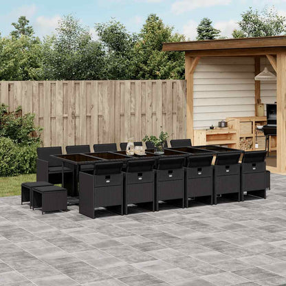 Set da Pranzo da Giardino 17 pz con Cuscini Nero in Polyrattan | homemem39