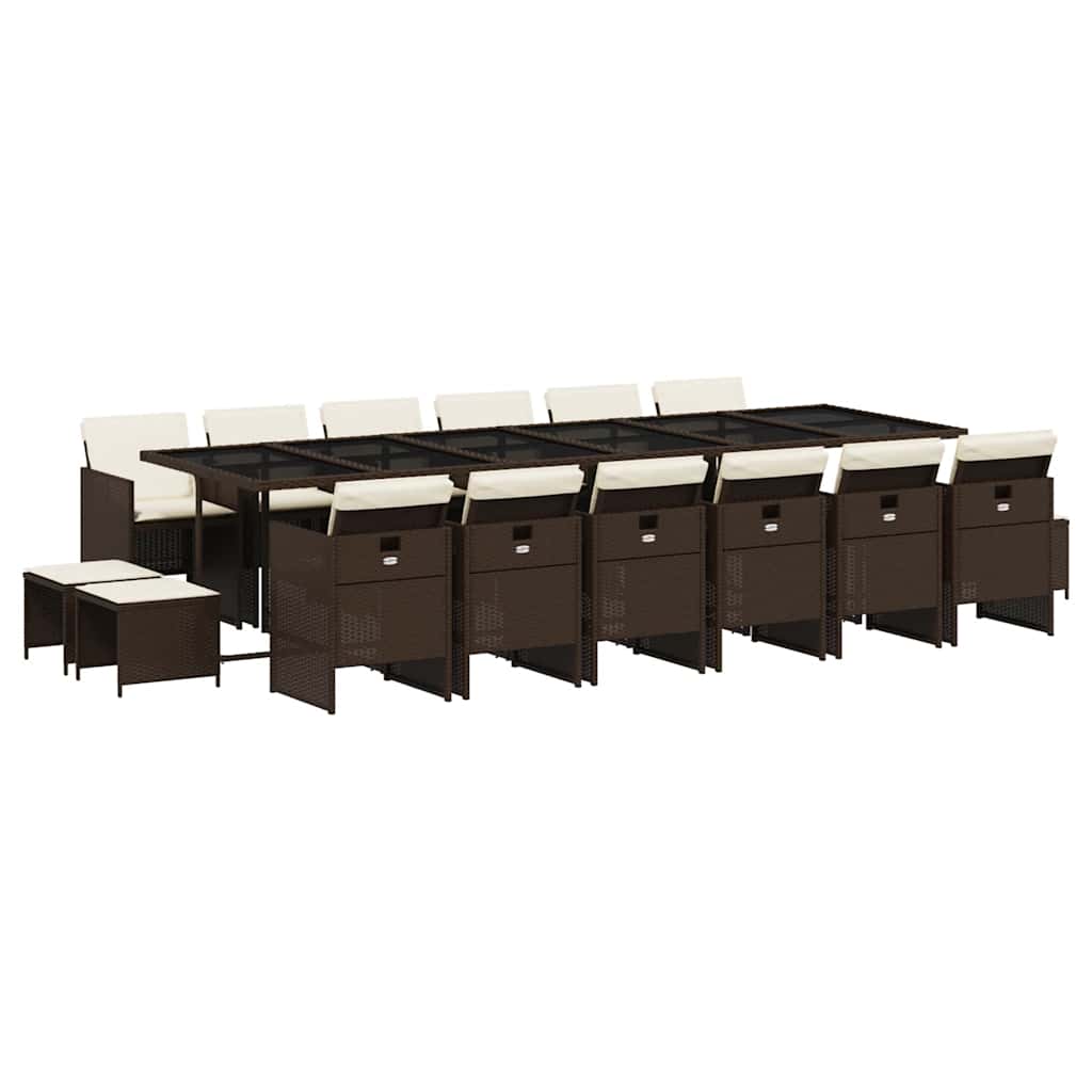 Set da Pranzo da Giardino 17 pz con Cuscini Marrone Polyrattan | homemem39