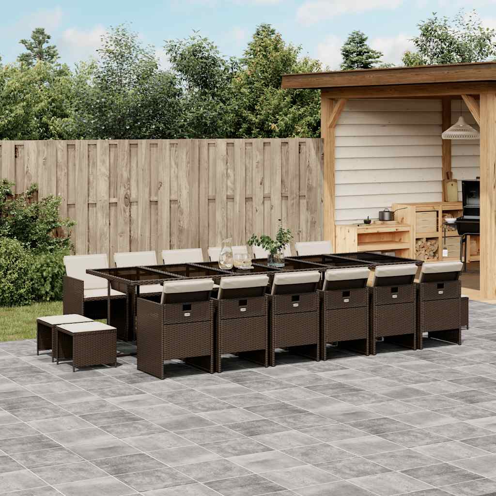 Set da Pranzo da Giardino 17 pz con Cuscini Marrone Polyrattan | homemem39