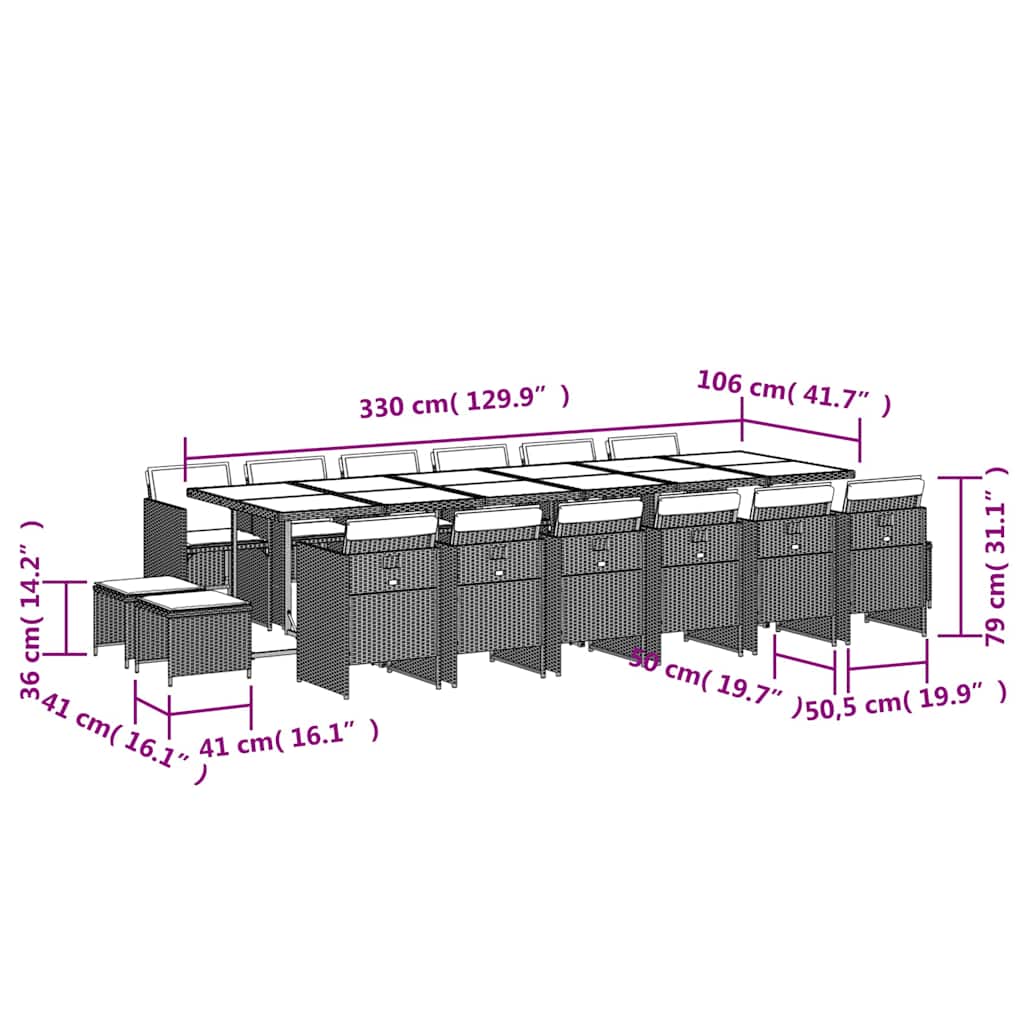 Set da Pranzo da Giardino 17pz con Cuscini Grigio in Polyrattan | homemem39
