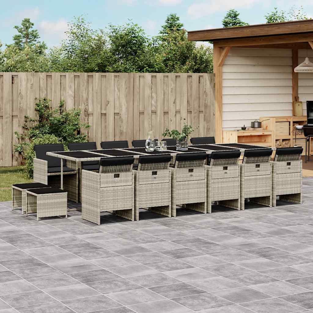 Set da Pranzo da Giardino 17pz con Cuscini Grigio in Polyrattan | homemem39