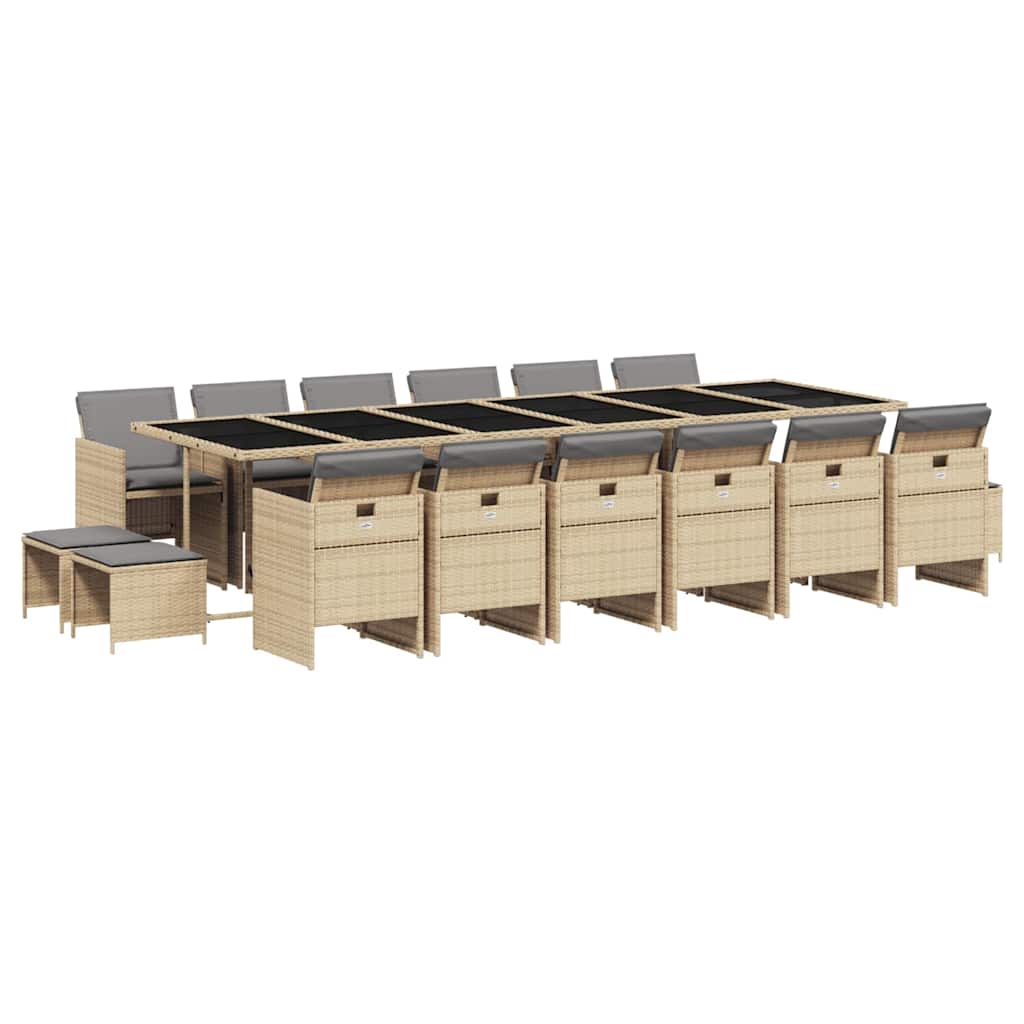 Set Pranzo da Giardino 17 pz con Cuscini Beige Misto Polyrattan | homemem39