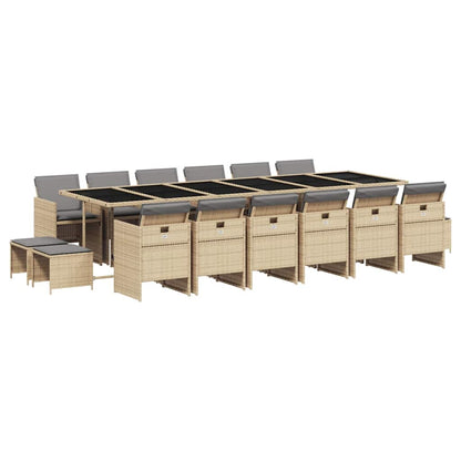 Set Pranzo da Giardino 17 pz con Cuscini Beige Misto Polyrattan | homemem39