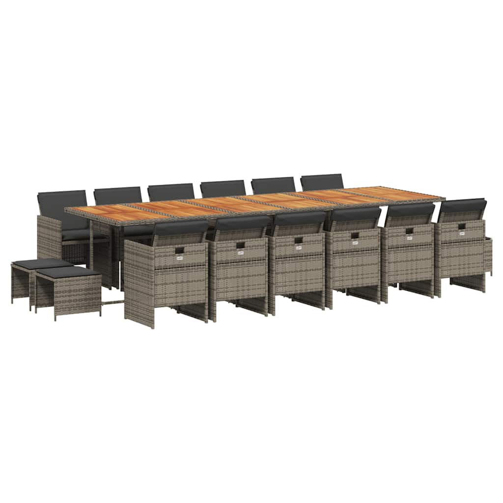 Set da Pranzo da Giardino 17pz con Cuscini Grigio in Polyrattan | homemem39