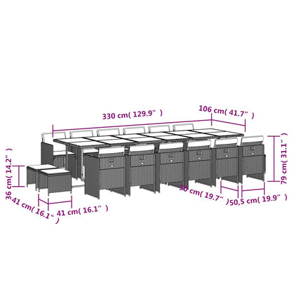 Set da Pranzo da Giardino 17pz con Cuscini Grigio in Polyrattan | homemem39
