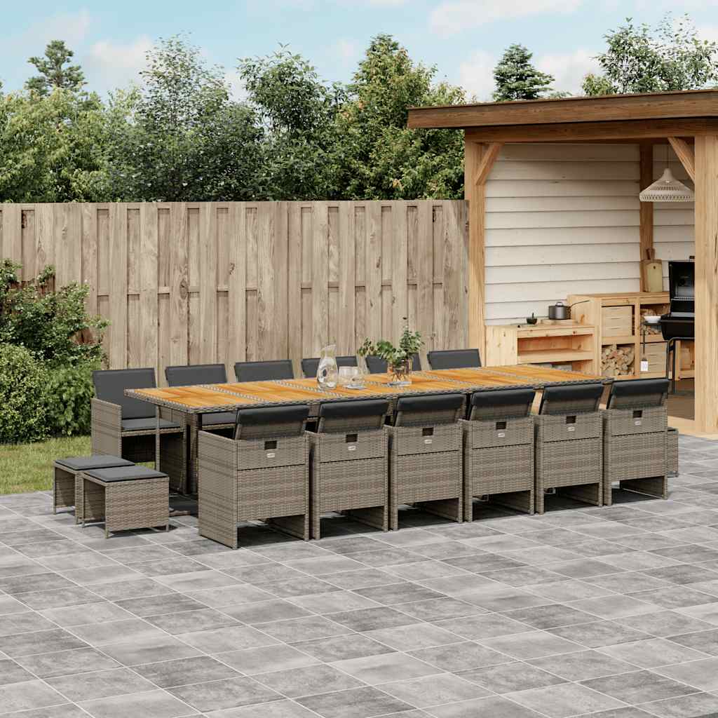Set da Pranzo da Giardino 17pz con Cuscini Grigio in Polyrattan | homemem39