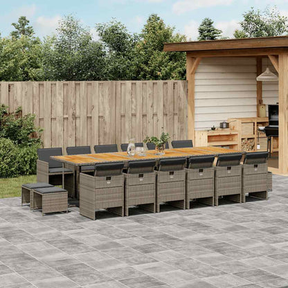 Set da Pranzo da Giardino 17pz con Cuscini Grigio in Polyrattan | homemem39