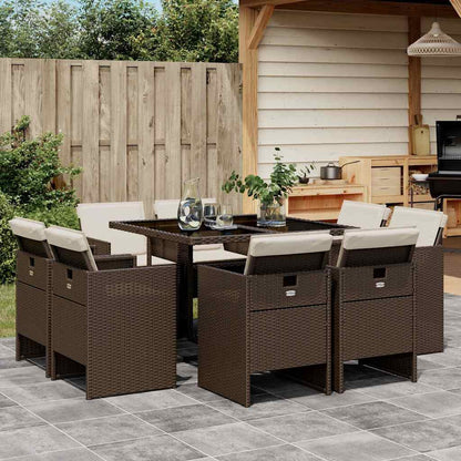 Set da Pranzo da Giardino 9pz con Cuscini Marrone in Polyrattan | homemem39