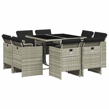 Set Pranzo da Giardino 9pz con Cuscini Grigio Chiaro Polyrattan | homemem39