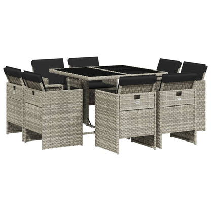 Set Pranzo da Giardino 9pz con Cuscini Grigio Chiaro Polyrattan - homemem39
