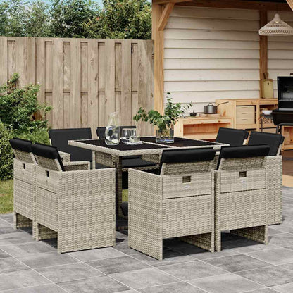 Set Pranzo da Giardino 9pz con Cuscini Grigio Chiaro Polyrattan | homemem39