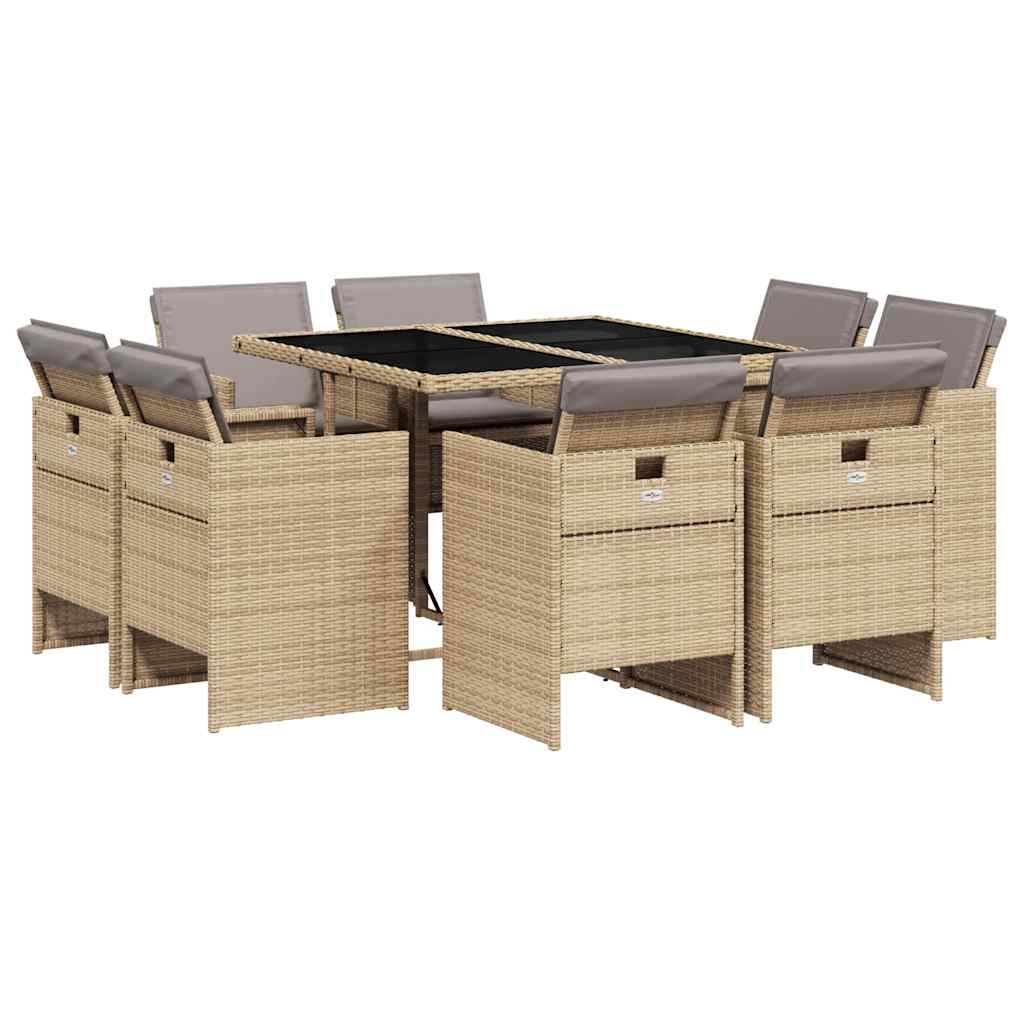 Set Pranzo da Giardino 9 pz con Cuscini Beige Misto Polyrattan | homemem39