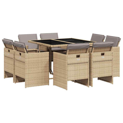 Set Pranzo da Giardino 9 pz con Cuscini Beige Misto Polyrattan | homemem39