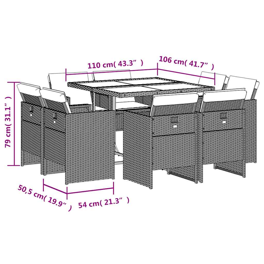 Set Pranzo da Giardino 9 pz con Cuscini Beige Misto Polyrattan | homemem39