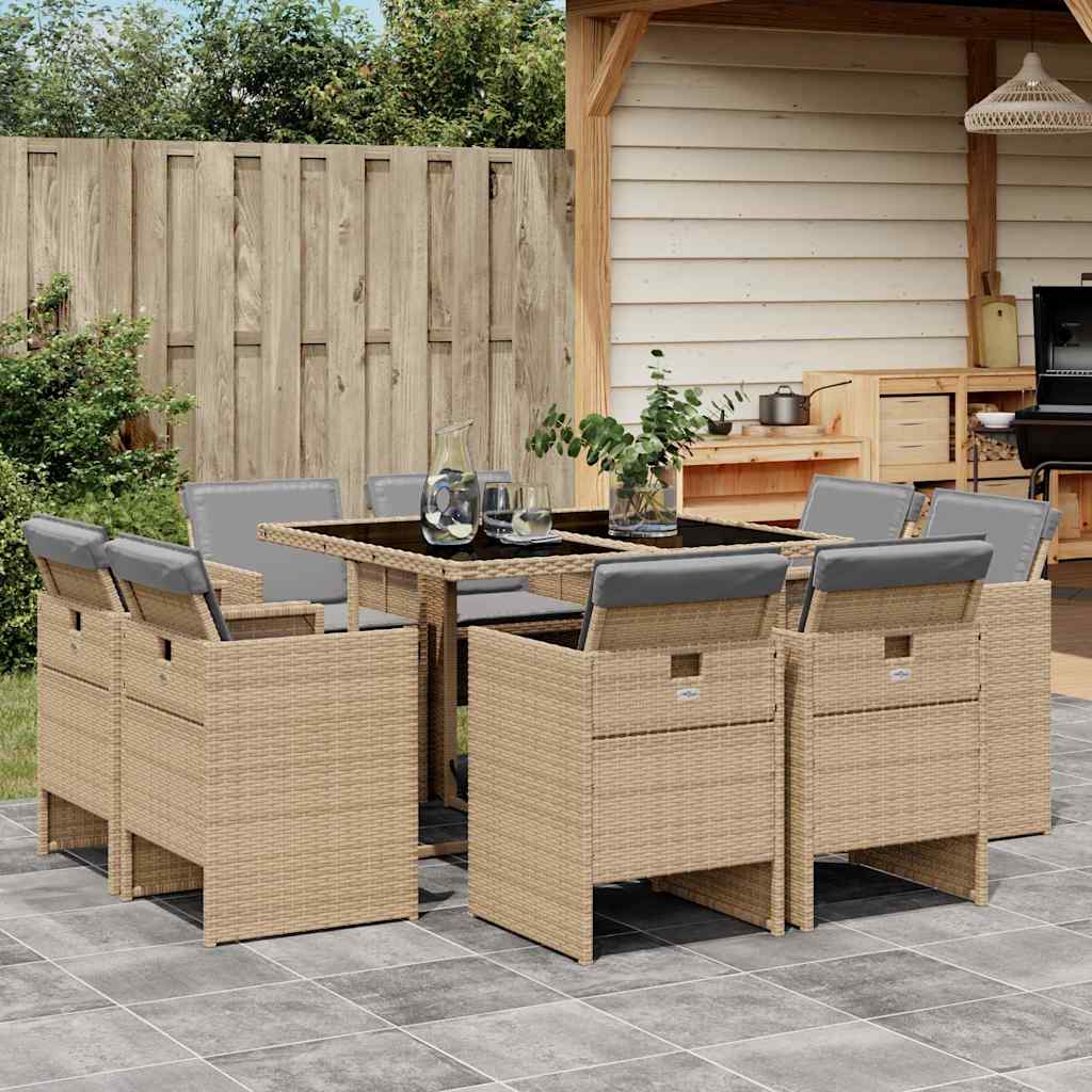 Set Pranzo da Giardino 9 pz con Cuscini Beige Misto Polyrattan | homemem39