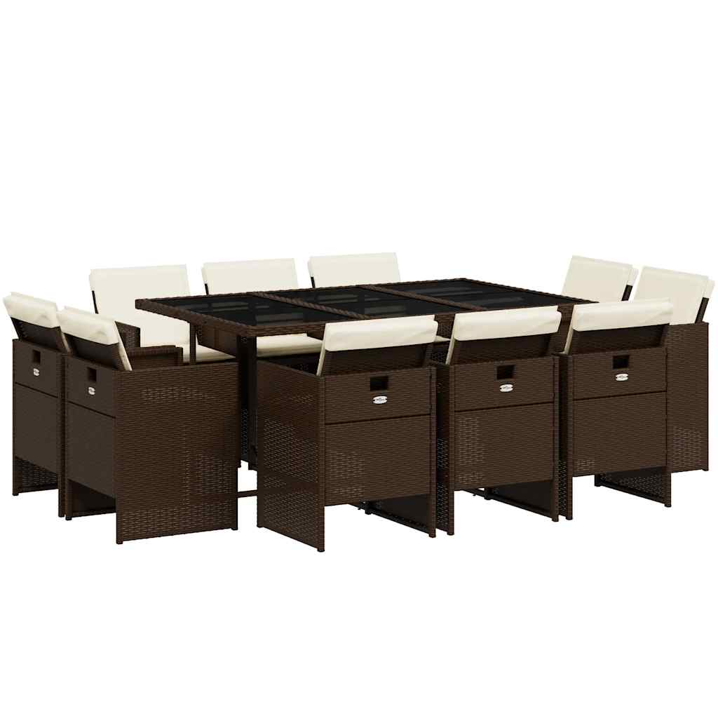 Set da Pranzo da Giardino 11 pz con Cuscini Polyrattan Marrone | homemem39