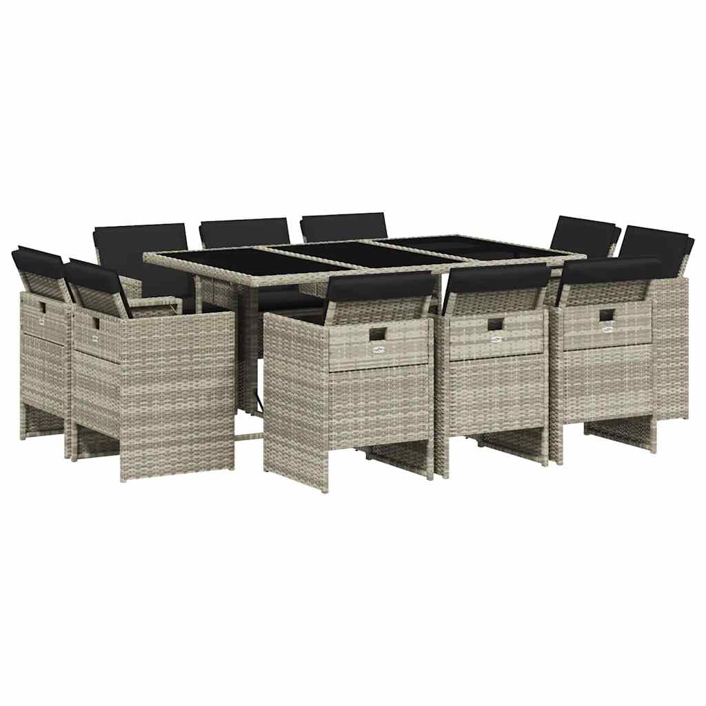 Set Pranzo Giardino 11pz con Cuscini Grigio Chiaro Polyrattan | homemem39